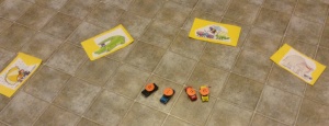I utilized the grands' love of toy cars to make this matching game.