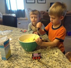 My grandsons love to cook with me.