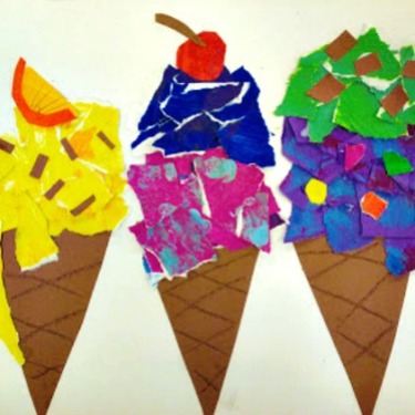I love this torn paper craft from ARTASTIC! http://artasticartists.blogspot.com/2012/03/we-scream-for-ice-cream-and-cupcakes.html